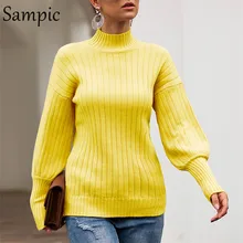 Sampic Водолазка с длинным рукавом женский свитер Повседневный Белый Джемпер Пуловер желтый Vogue вязаный зимний свитер Топы
