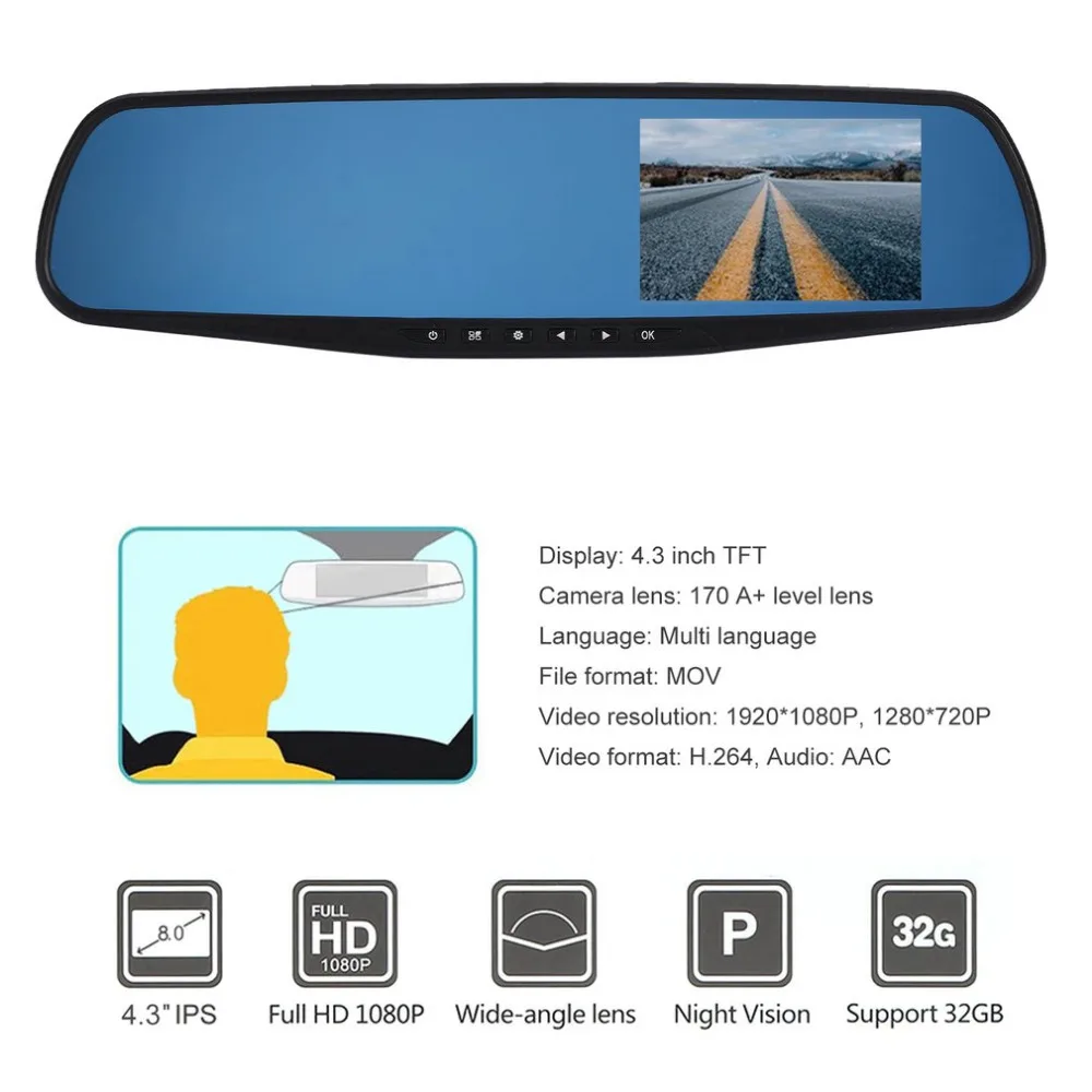 

4.3'' Dual Lens TFT LCD Parking Car Rear View Mirror Monitor 1920*1080P Rearview Monitor for Backup Reverse Camera New