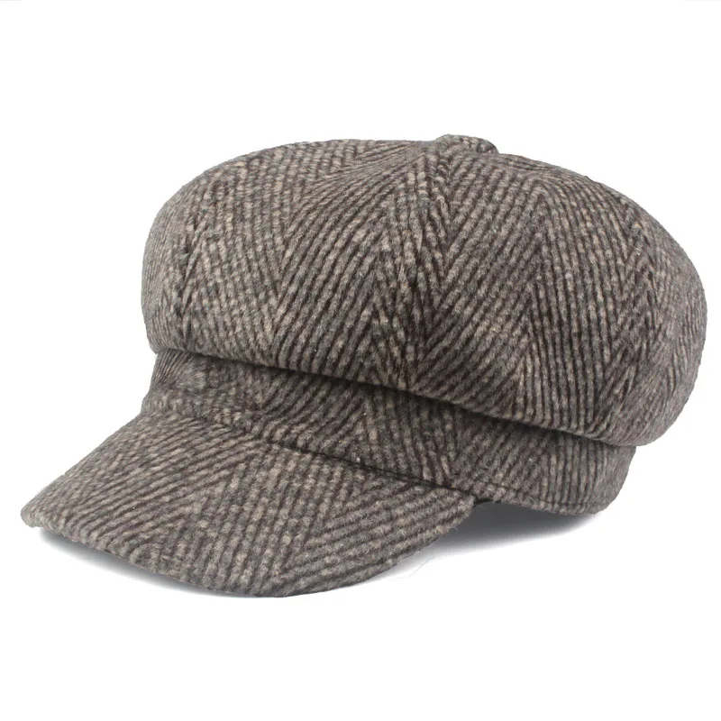 [YARBUU] шерсть художника женские Восьмиугольные шляпы для женщин кепки высокого качества Модные береты в полоску повседневные женские шапки женские осенние шапки - Цвет: khaki