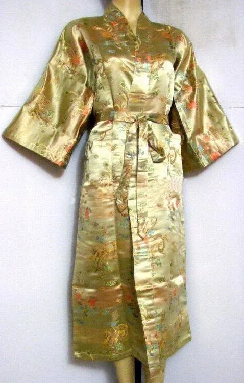 ; синяя юбка-пачка мужской атласное платье из полиэстера Винтаж кимоно с вышивкой платье для сна дропшиппинг Размеры S M L XL XXL ZR16 - Цвет: gold