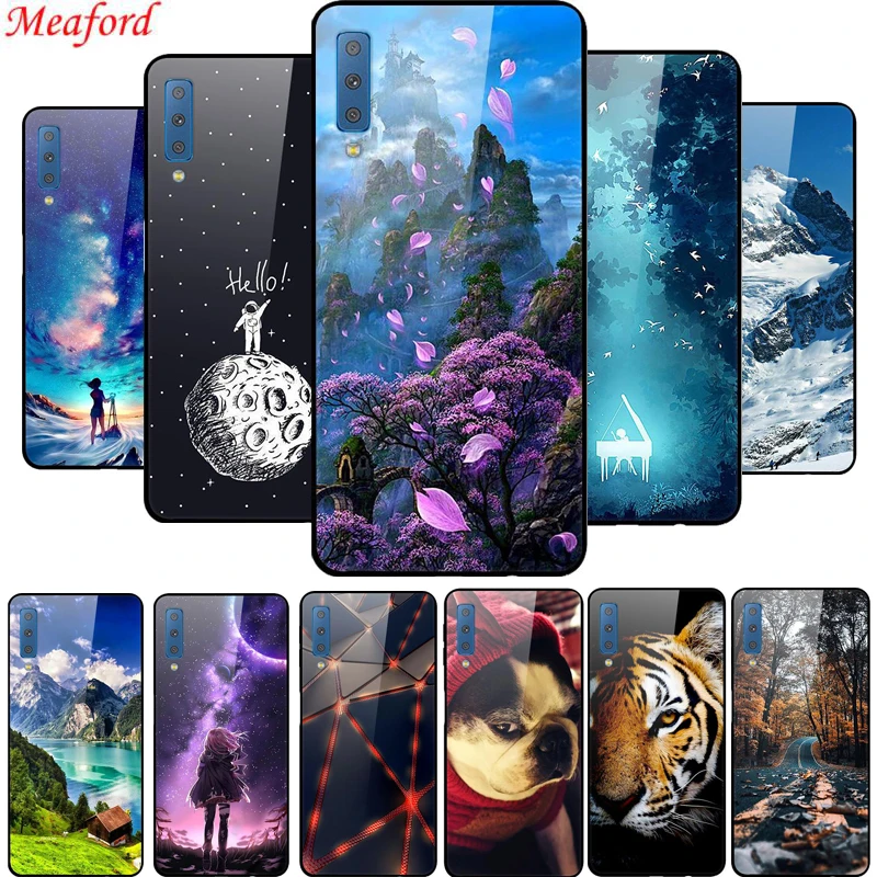 

Tempered Glass Case For Samsung Galaxy A7 2018 Note 9 A6 Plus Case Luxury Hard PC Back Cover For Samsung A6 2018 Case TPU frame