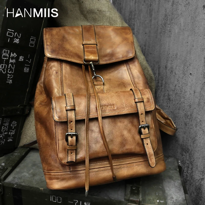 New first layer cowhide large capacity men backpack travel shoulder bag full leather men's laptop b