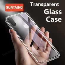 Suntaiho Ultra Thin Transparent Glass Case For iPhone 7 plus XR Cases Luxury Back Glass For iPhone XS MAX 8 plus Cover Soft Edge Suntaiho Ultra Thin Transparent Glass Case For iPhone 7 plus XR Cases Luxury Back Glass For iPhone XS MAX 8 plus Cover Soft Edge