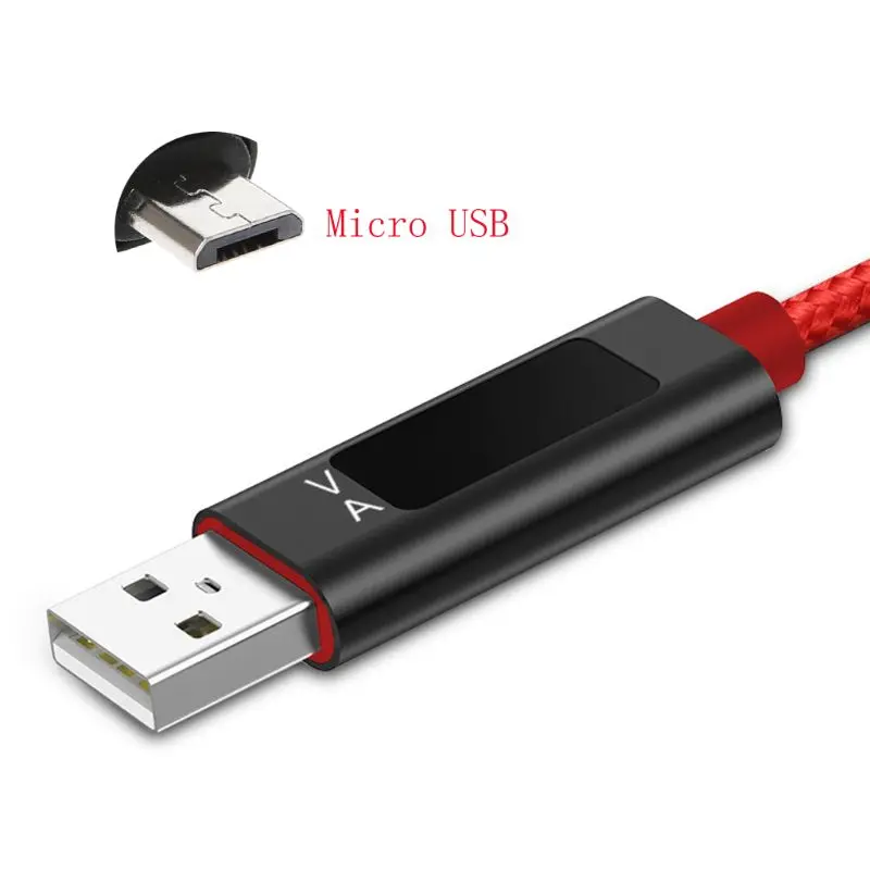 3A Напряжение и ток синий светодиодный Дисплей микро USB кабель с нейлоновой оплеткой для быстрой зарядки и синхронизации данных провод для Samsung Xiaomi huawei и