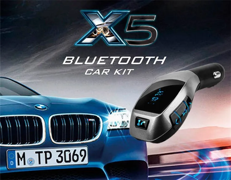 X5 громкой связи Bluetooth FM передатчик, автомобильный набор, MP3 музыкальный плеер Радио адаптер работает с картой TF U диск для iPhone смартфона