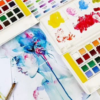 

Morning light solid watercolor paint set small color square student hand-painted art watercolor paint 12/24/36 color beginner ha