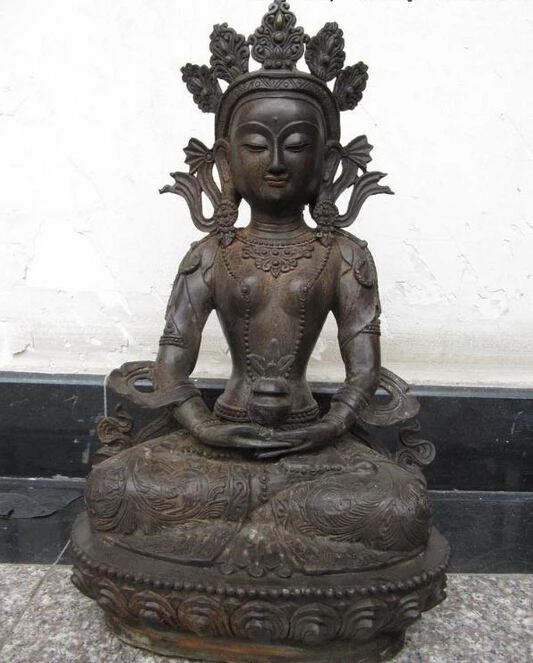 

Collectible bronze lion statue S0994 18"Tibet Fane Old bronze statue of Amitayus longevity dhyanib buddha Statue (B0328)