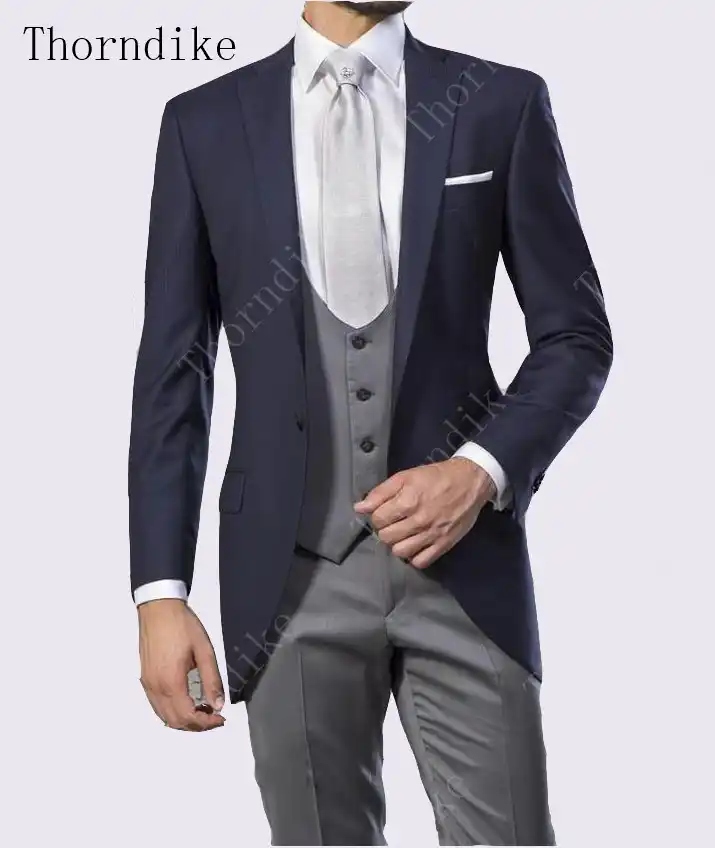 جديد وصول الايطالية نمط البحرية سترة رمادية السراويل و صدرية شهم دعوى العريس البدلات الرسمية 3 قطع رجل الزفاف حفلة موسيقية الدعاوى بدلة Aliexpress