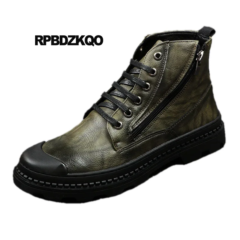 

Casual Booties Thick Soled Designer Platform Fall Military Army Combat Zipper Ankle Lace Up High Sole Shoes Men Boots Top Green