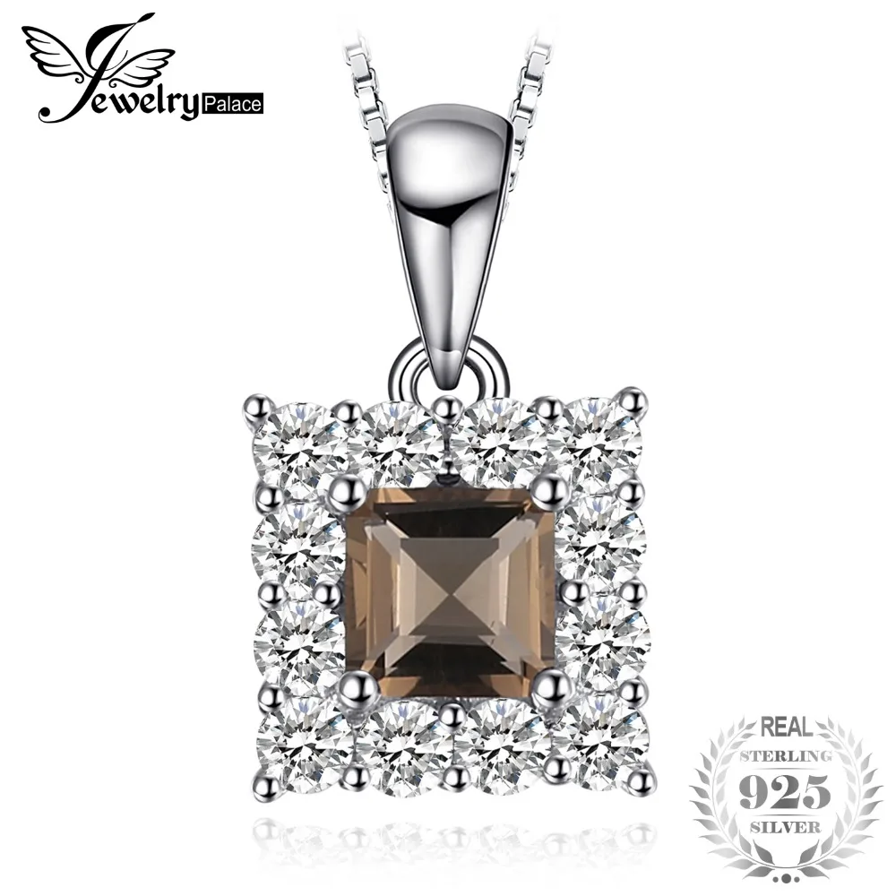 Jewelrypalace бренд классический 0.6 КТ площадь-cut подлинная дымчатый кварц Halo Подвески