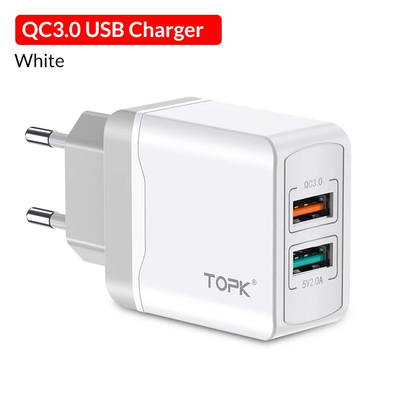 TOPK 28 Вт быстрое зарядное устройство QC3.0 USB зарядное устройство ЕС телефон зарядное устройство адаптер для iPhone samsung Xiaomi huawei зарядное устройство для мобильного телефона - Тип штекера: EU White