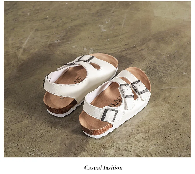 Детские сандалии кожаные детские пробковые сандалии для мальчиков обувь для девочек дышащая пляжная обувь с открытым носком для родителей и малышей 22-39