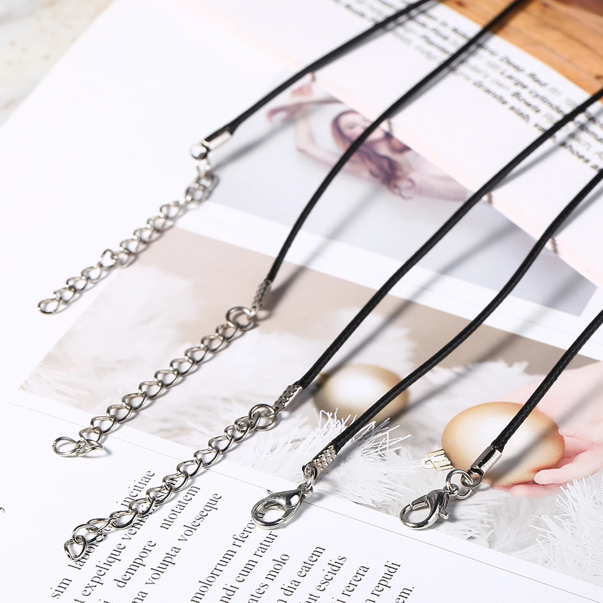 100pcs Black Wax Line Necklace Chain Pendant Charms Cord Beads String Lobster Clasp Strap Rope
