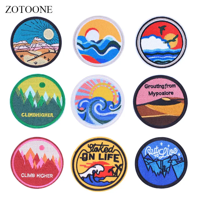 

ZOTOONE Round Badge Colorful Patches Stickers Diy Iron on Clothes Heat Transfer Applique Embroidered Applications Cloth Fabric G
