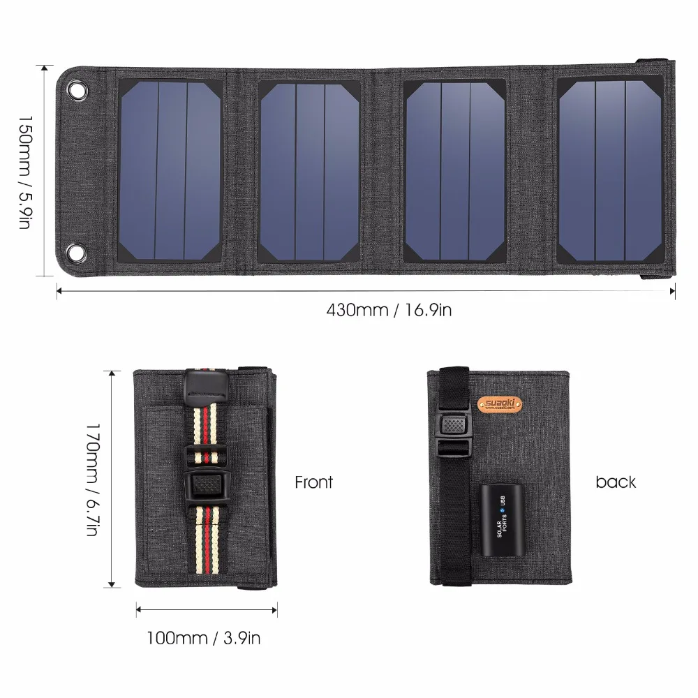 Suaoki солнечная энергия, портативное складное солнечное зарядное устройство 7 Вт, 5 В, 1 А, USB выход, мобильное зарядное устройство для телефона, внешняя зарядка