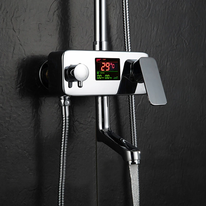 Modern LED Digital Display Shower Faucet Set Rain Shower Head 3-way Handshower Digital Display Mixer Tap Bathroom Shower Faucet Modern LED Digital Display Shower Faucet Set Rain Shower Head 3-way Handshower Digital Display Mixer Tap Bathroom Shower Faucet