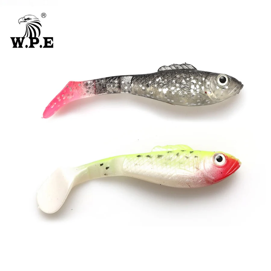 W.P.E 5pcs/pack 80mm Soft Lure Swimbaits 3D eyes Bionic Fishing Lure Shake Silicone Soft Body Lure Wobblers Fishing Tackle