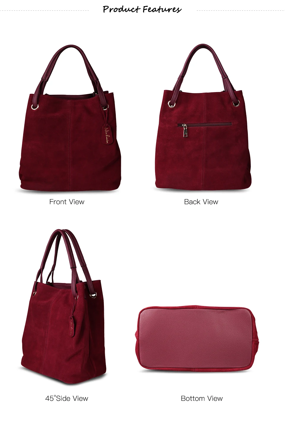 Nico Louise Women Real Split Suede Leather Tote Bag,New Leisure Large Top-handle Bags Lady Casual Crossbody Shoulder Handbag
