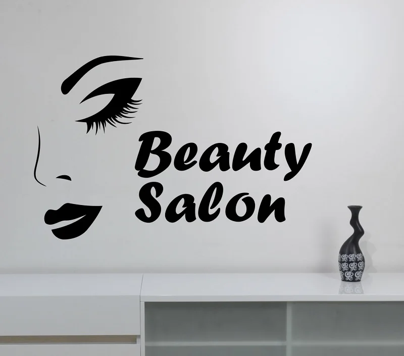 

Beauty Salon Logo Wall Sticker Vinyl Decal Make Up Styling Woman Face Art Decorations Beauty Parlor Shop Window Mirror Decor 2MY