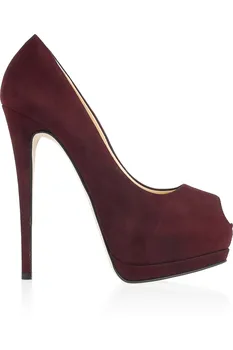 

Sexy fashion wine red suede peep-toe 16 cm fish mouth high-heeled shoes. Size: 35-43