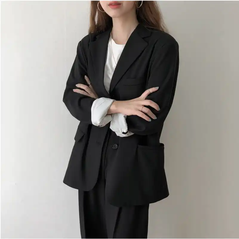 Frauen Weibliche 2019 Frühling Herbst Damen Solide Vintage Einreiher Büro Langarm Lose Anzug Mantel Jacke Frauen Weibliche 2019 Frühling Herbst Damen Solide Vintage Einreiher Büro Langarm Lose Anzug Mantel Jacke