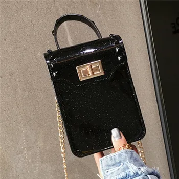 

Women mini bag candy color PVC Jelly handbag kid girls shoulder bag transparent purse tote Messenger bag Small Square Bag