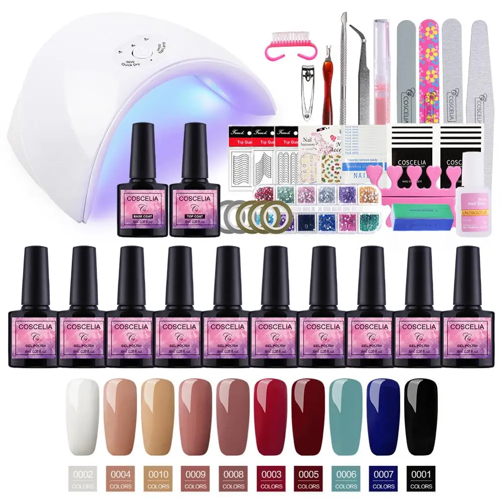 

Pro Gel Nail Polish Set For Manicure Set 24W/36W UV LED Lamp 10pc Soak Off Gel Varnishes set Manicure Tools Kit For Nail Art