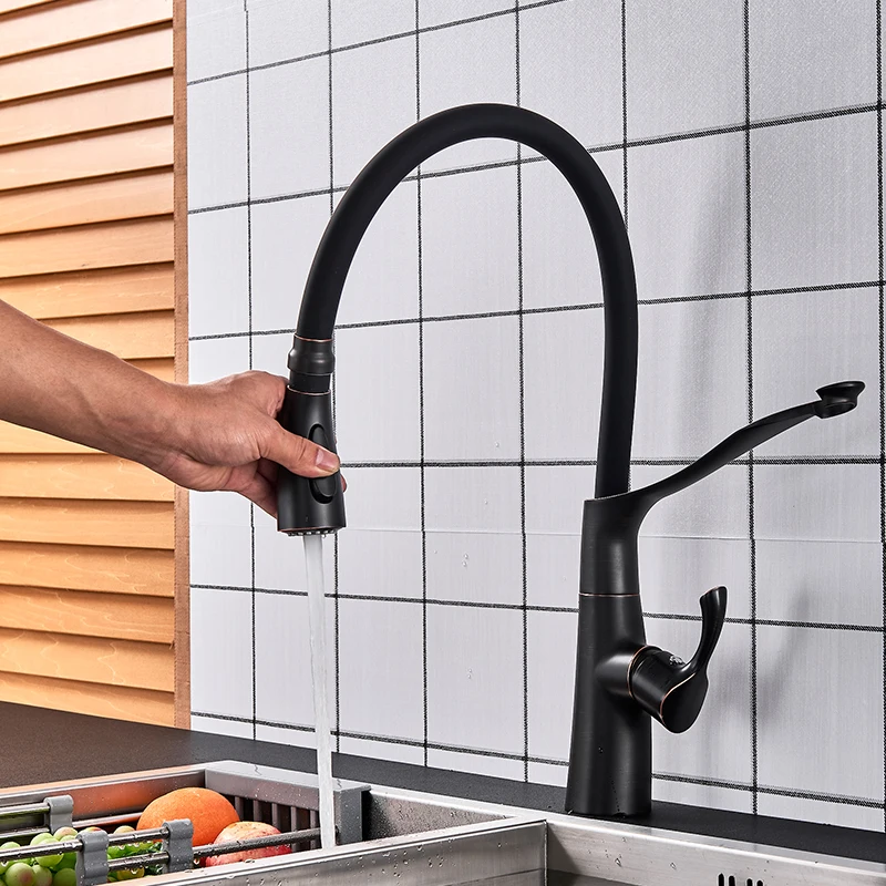 quyanre wanfan frap bronze black pull out kitchen faucet single handle mixer tap deck mounted with pull out sprayer kitchen sink faucet111225