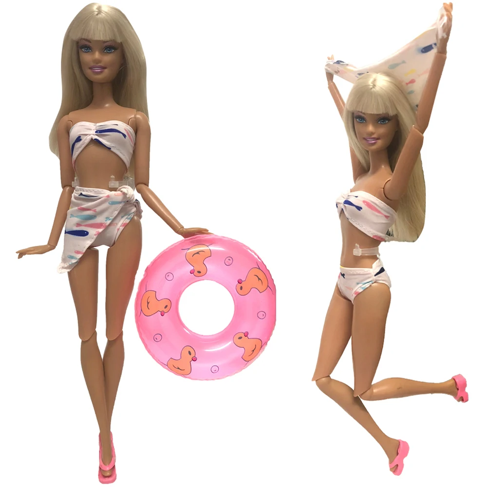 NK купальники для кукол пляжная одежда для купания купальник+ тапочки+ плавательный буй спасательный пояс кольцо для куклы Барби аксессуары подарок для девочек JJ