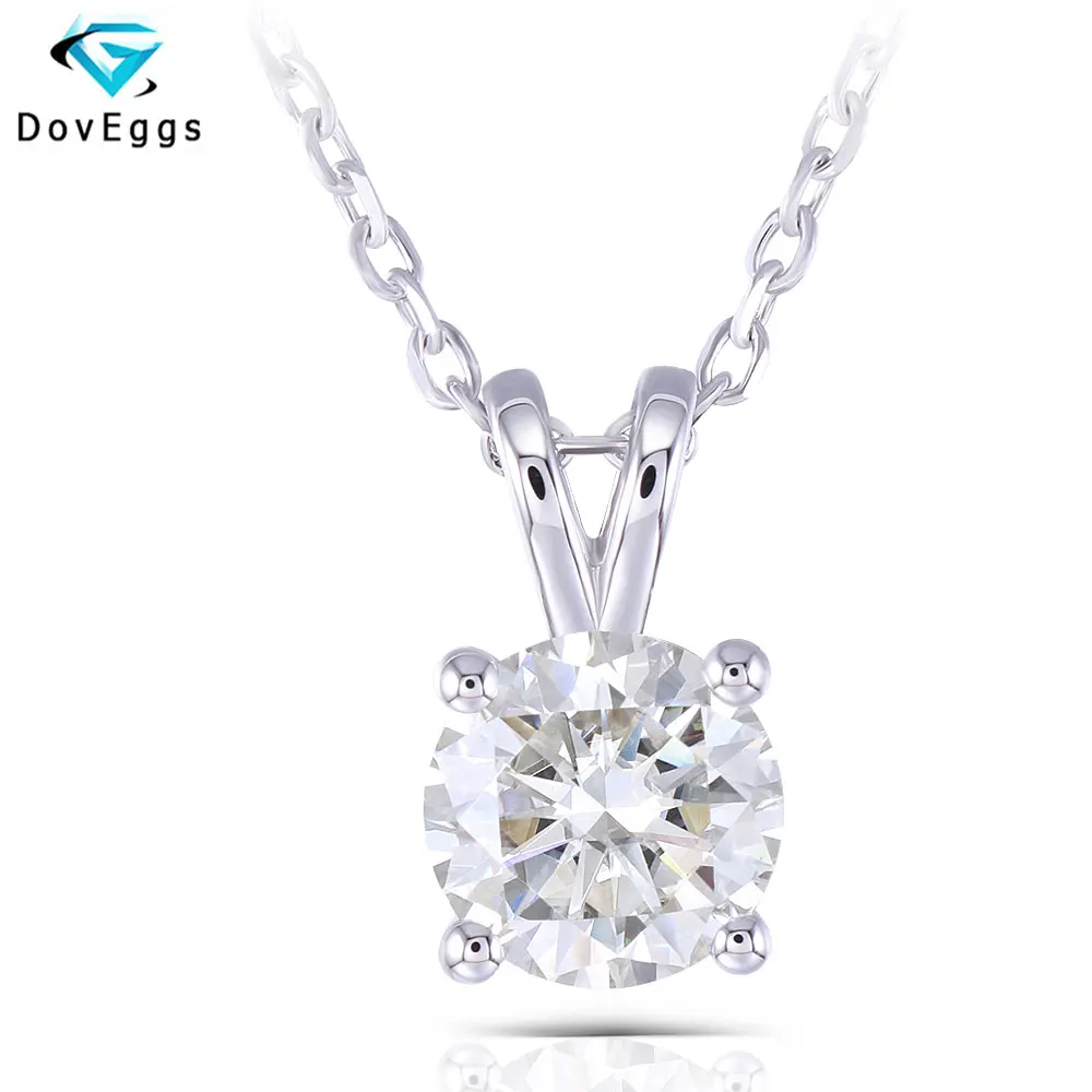 

DovEggs Platinum Plated Silver Necklace 2CTW 8mm GH color Lab Grown Moissanite Diamond Pendant Necklace for Women