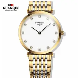 Известная марка золото GUANQIN смотреть женщина 2016 роскошный Reloj Женское Платье Diamond Часы горный хрусталь кварцевые часы женские Часы часы