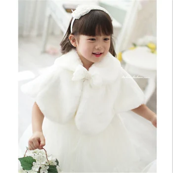

2017 Kid Winter Coats For Girls Faux Fur Cape Wedding Warm Cloaks Shawl Shrug Outerwear Coats Hot Sale Baby Girl Plush Bow Cloak