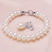 Brazalete de Perlas de Agua Dulce de la boda para Las Mujeres, Bienes Naturales Pulseras de Perlas de 925 joyas de Plata de La Muchacha Mejor Regalo de Cumpleaños de Calidad Superior