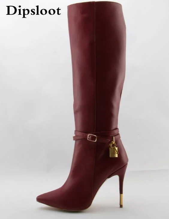 Fall Hot Sale Women Fashion Red Wine Genuine Leather Zipper Pointed Toe