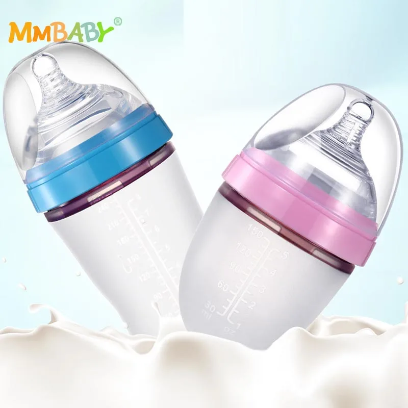 

MMBABY Baby Bottles 250ML Full Silicone Bottle Simulation Milk Bottle Large Diameter Feeding Bottle for Milk Water New Arrival