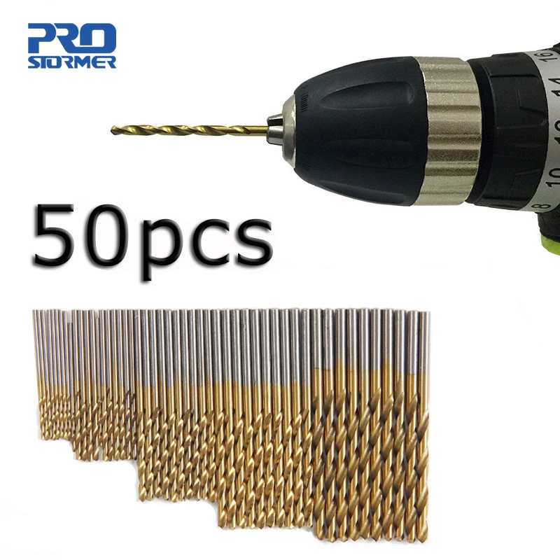

Prostormer 50Pcs/Set Twist Drill Bit Set Saw Set HSS High Steel Titanium Coated Drill Woodworking Wood Tool 1/1.5/2/2.5/3mm
