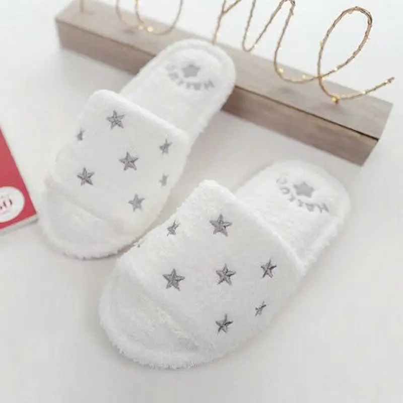 

FELIBEKA Soft and lovely little star soft bottom indoor home slippers lady fish mouth floor silent cotton women shoes adult