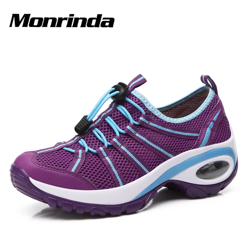 

Elastic Band Wlaking Shoes for Women Breathable Mesh Sneakers Woman Damping Sports Ladies Jogging Footwear Purple Size 35-40