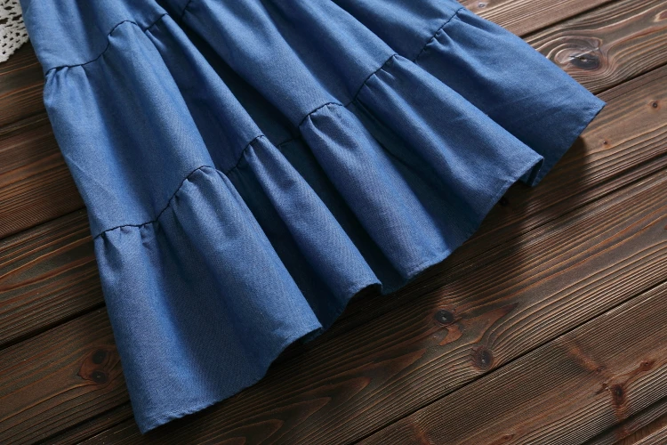 Japan Style Mori Girl Denim Dress Summer Women Short Sleeve Blue Jeans Dresses