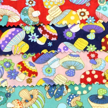 

50*145cm cotton mushroom printed linen fabric handmade DIY table cloth curtain background sand release