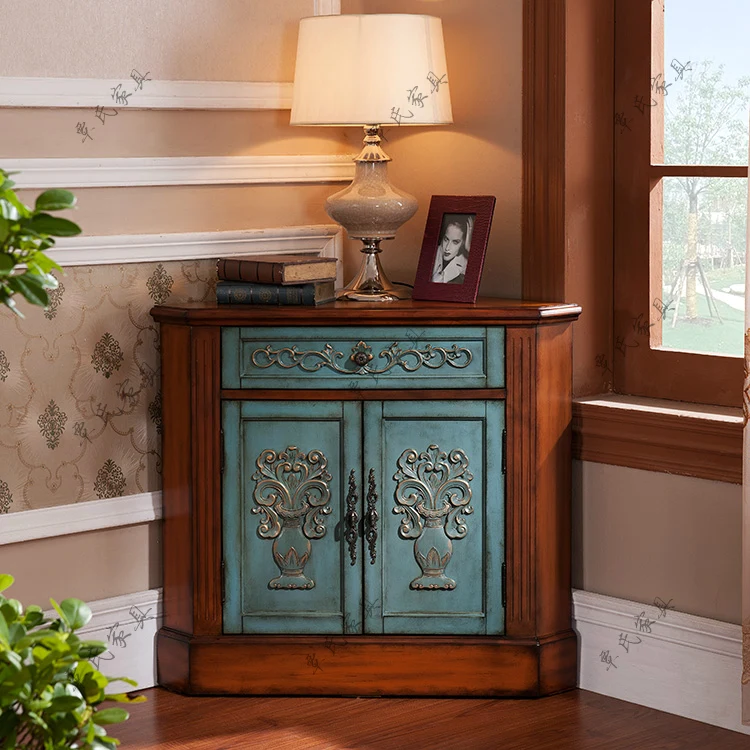 American made old wall corner cabinet engraved triangle cabinet blue corner cabinet door hall decoration corner
