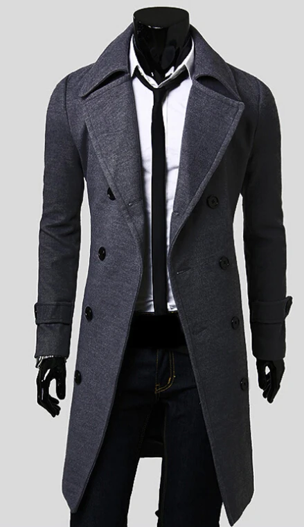 Горячая распродажа Модный Тренч мужское длинное пальто костюм мужское шерстяное мужское пальто верхняя одежда - Цвет: Серый