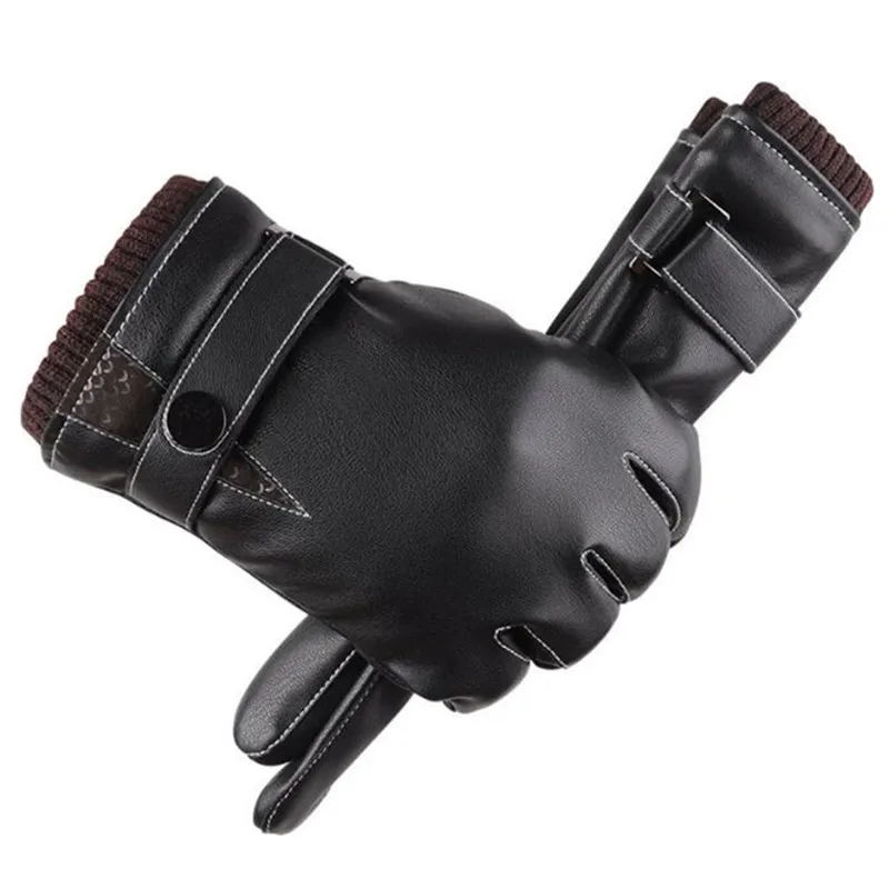 Men's Leather Thermal Winter Warm Gloves Men Winter Touch Screen Gloves Driving Slip Glove