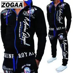 ZOGAA бренд Для мужчин комплект из 2 частей с капюшоном Свитера и штанов комплект Фитнес Тренинг Спортивная на молнии спортивный костюм Для