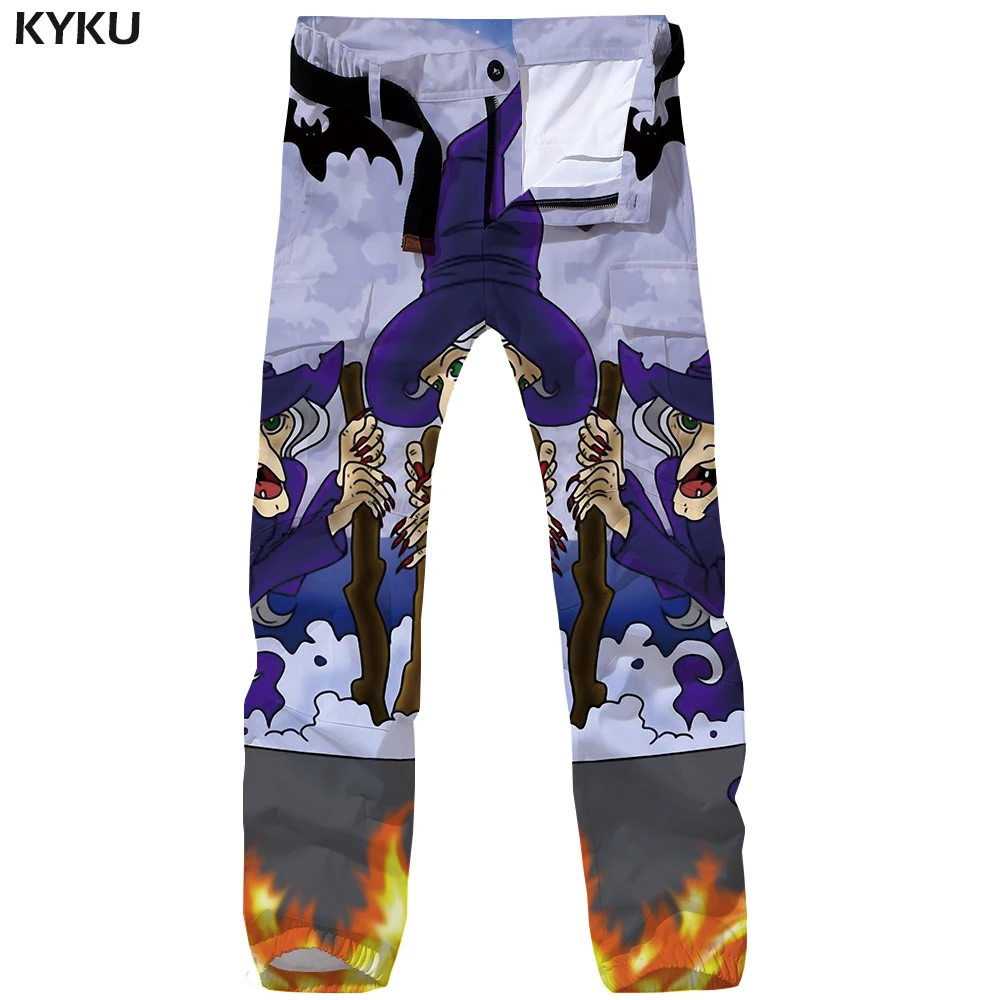 KYKU 3d Halloween Cargo Pants Men Witch Print Pants Bat Straight Fire Britches Tactical Baggy