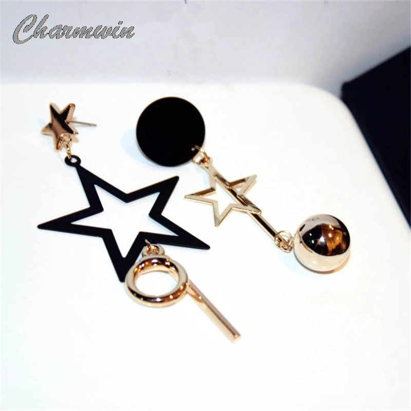 

Charmwin AB Style Stars Long Earrings For Women New Fashion Jewelry Asymmetric Dangle Earrings Gift PE1384