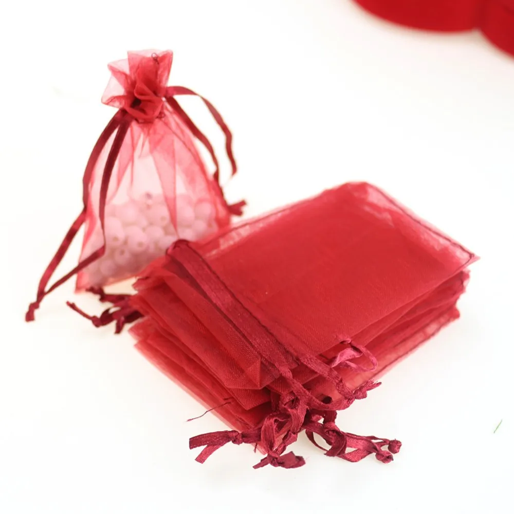 7x9 см 100 шт/партия темно-красные мешочки для украшений из органзы популярный подарок сумка недорогие Сумки Упаковка Пользовательский логотип печать оптом