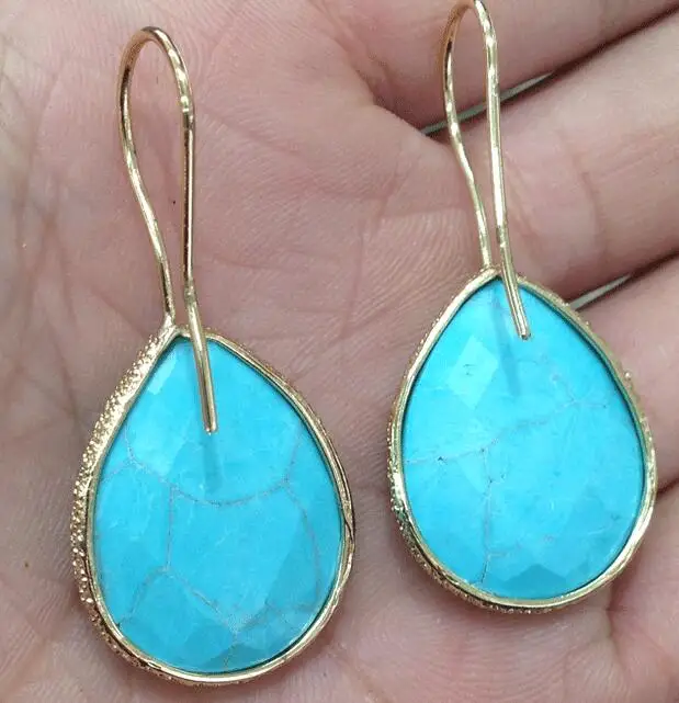 

YA2912 Turquoises Faceted Teardrop Gold Drop Hook Earring