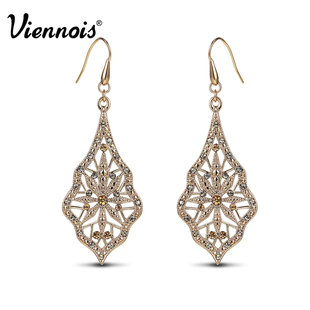 

Viennois Vintage Gold Color Dangle Earrings for Woman Rhinestone Luxury Retro Drop Earrings