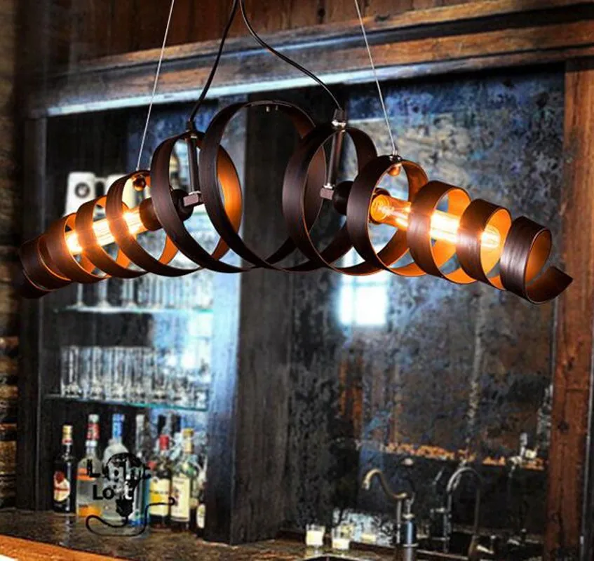 Винтажный промышленный светильник из кованого железа, 2 головки спиральная пружинная форма абажур подвесной светильник склад бар подвесной светильник в кафе
